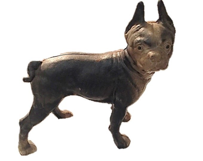 Vintage Cast Iron Boston Terrier Door Stop - Antique Dog Figurine