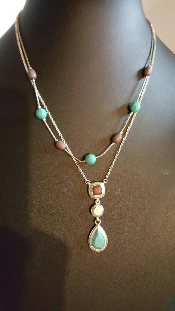 Bohemian double necklace faux Turquoise beads Mixed Beads