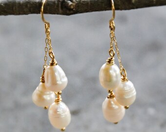 Drop Pearl Earrings Gold Dangle Earrings Pearl Drop Earrings Gold Everyday Earrings Gift for Her under 30 Bridesmaids Jewelry for Wedding