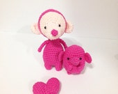 Amigurumi Monkey Amigurumi Elephant Heart Set Crochet Monkey Crochet Elephant Crochet Doll Stuffed Animal Plush Best Friends Kawaii Gift