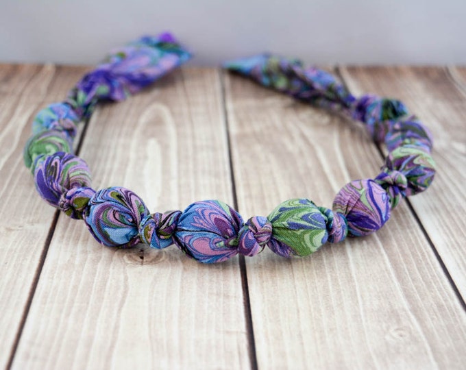 Nursing Necklace, Teething Necklace, Breastfeeding Necklace, Fabric Necklace - Purple Oil Swirl