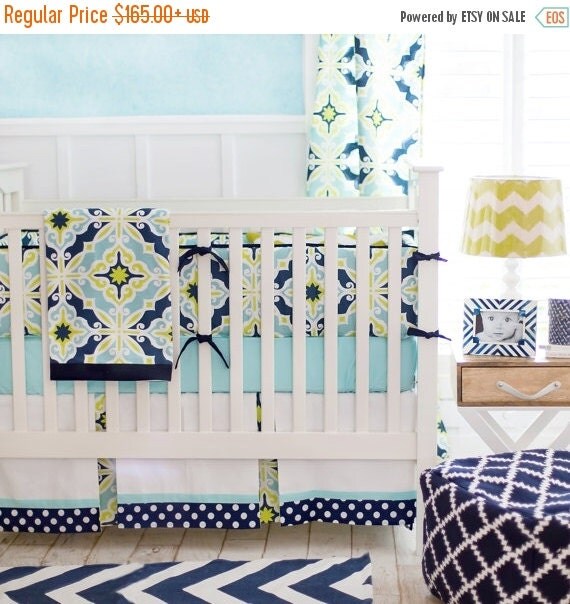 30 OFF Navy Aqua & Lime Green Baby Boy Bedding by NewArrivalsInc