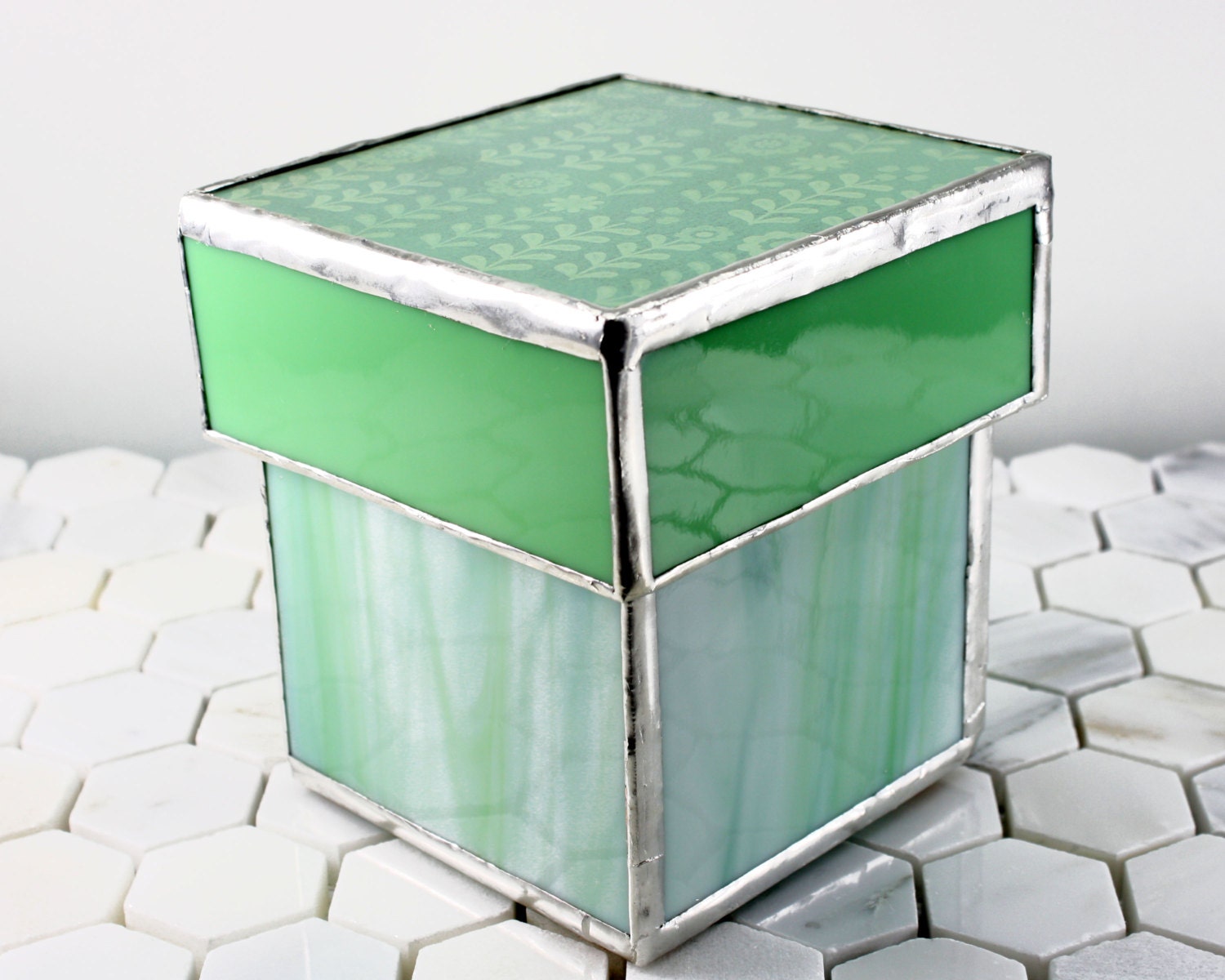 Green Stained Glass Container Bathroom Accessory Storage