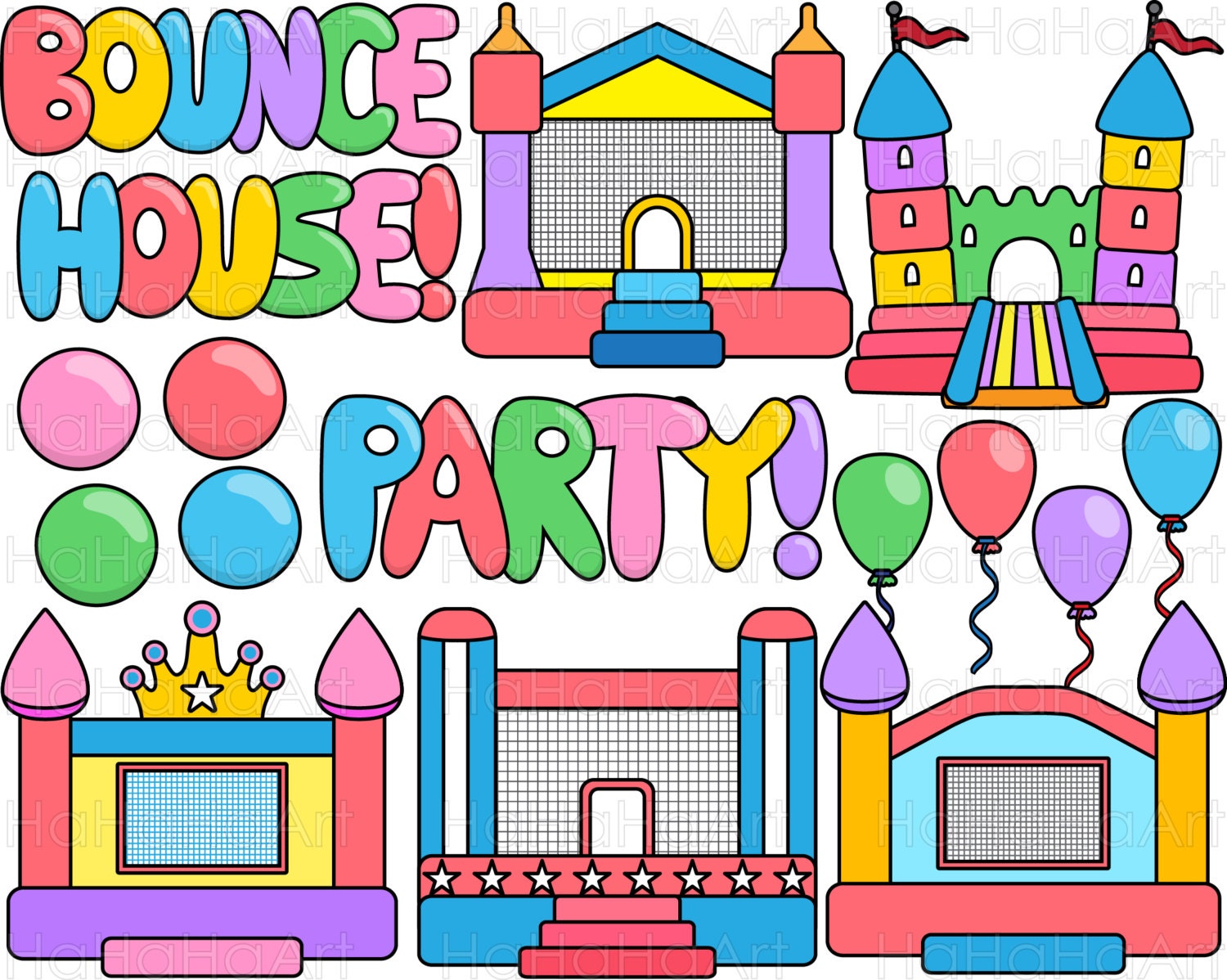 Download Bounce House Party with Lines Digital Clipart Png Jpg Pdf