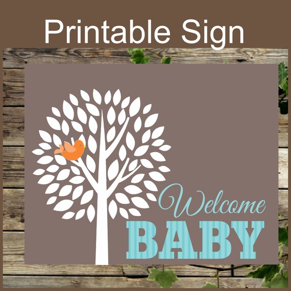 Printable Welcome Baby Sign Tree Baby Boy Sign Teal by IsiDesigns