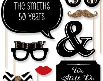 50th Anniversary - 20 Piece Anniversary Photo Booth Props Kit