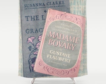 Pink and Gray Books Shower Curtain: home decor, bathroom, Madame Bovary