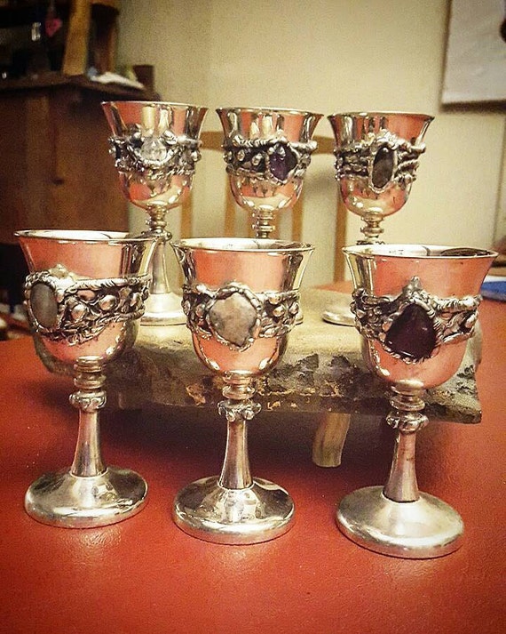 Reserved For GL . Silver Goblets Chalice Crystal Magical