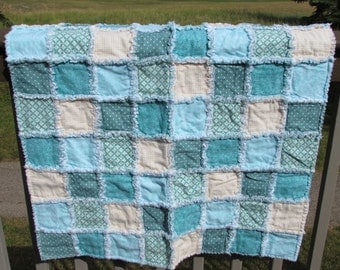 Baby Rag Quilt Teal and Cream Soft Flannel