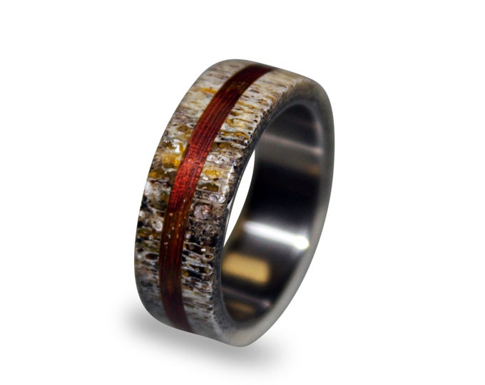 Titanium Ring, Mens Titanium Wedding Band, Deer Antler, Antler Ring, Wooden, Wood Ring, Wedding Ring