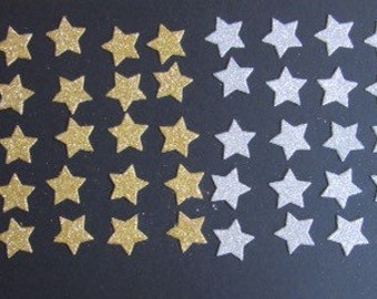 50 x 2cm Gold and Silver Glitter Star die cuts, 25 of each