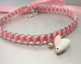 Discreet Ribbon Maille Submissive Bunny Day Collar, Pet Play, Baby Girl, Daddy's Girl, DDlg, BDSM Collar