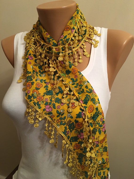Yellow Floral Scarf Flower Scarf Women's Fashion