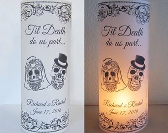 12 Personalized Sugar Skull, Day of the dead, Wedding Centerpiece Table Decoration Luminaries