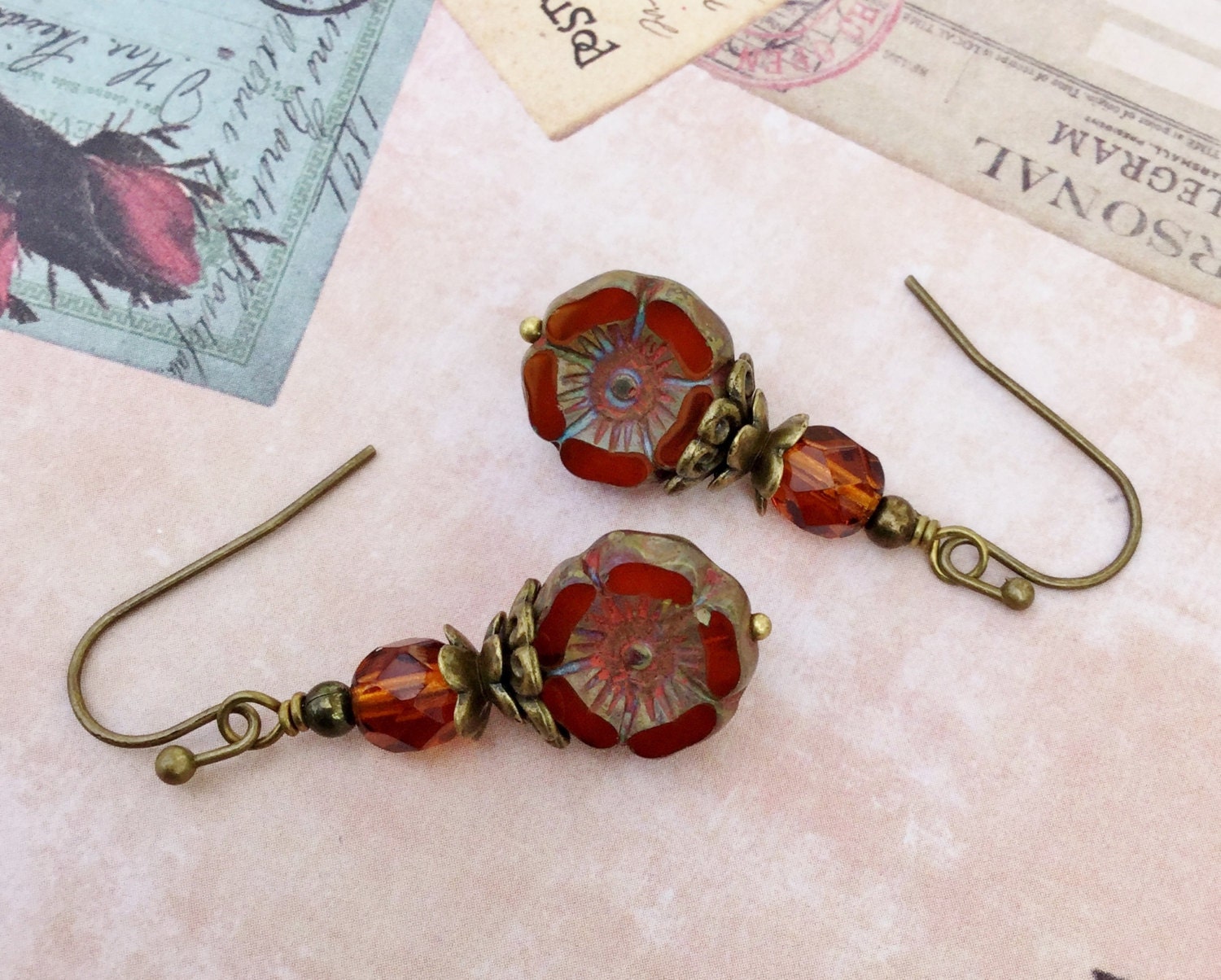 Topaz Earrings Orange Earrings Pansy Earrings by SmockandStone