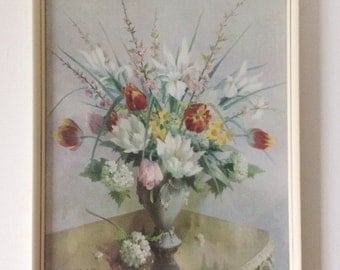Vintage Vernon Ward print, midcentury floral framed picture of spring flowers 'Spring Grouping'
