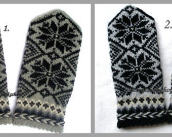 Gray Black Wool Mittens Gray Black Wool Gloves Hand Knitted Wool Mittens Hand Knitted Wool Gloves Warm Mittens Latvian Mittens with Pattern