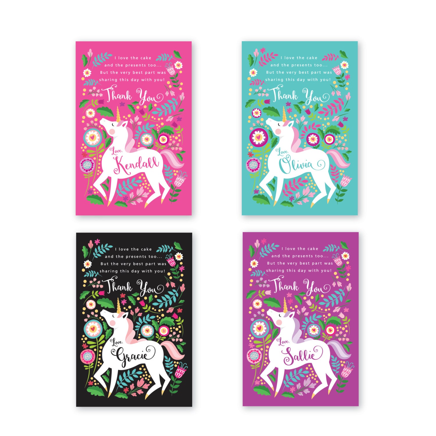 unicorn thank you card customized printable diy girls
