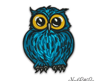 Cute Blue Owl Embroidery Design , Instant download PES , Machine Embroidery Design , animal embroidery pattern