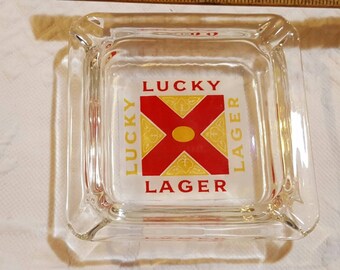 VINTAGE Lucky Lager Beer ashtray, 1970s