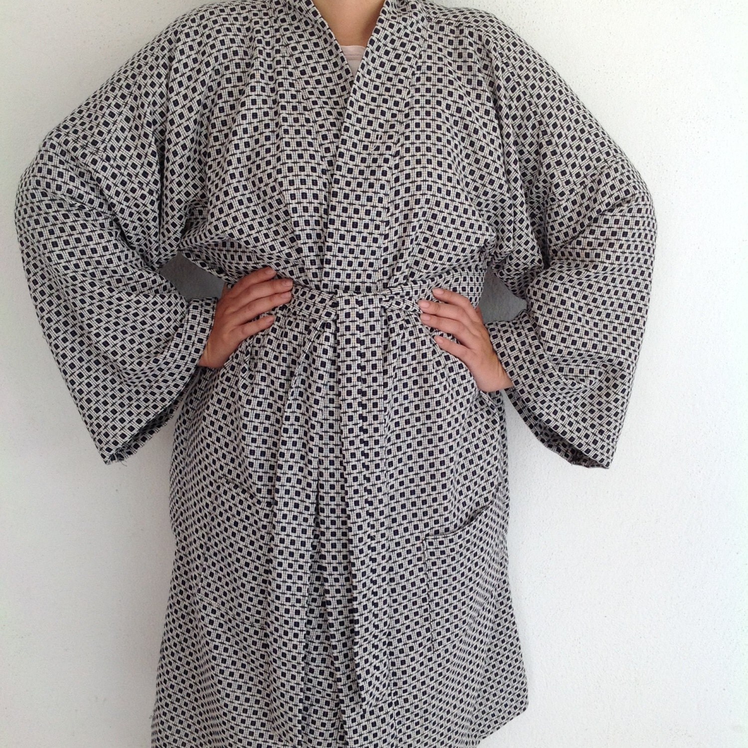 Black Polka Dots Kimono Robe Polka Dots Yukata Bathrobe Dots