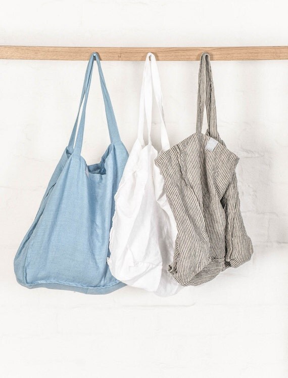 Large linen tote bag / linen beach bag / linen by notPERFECTLINEN