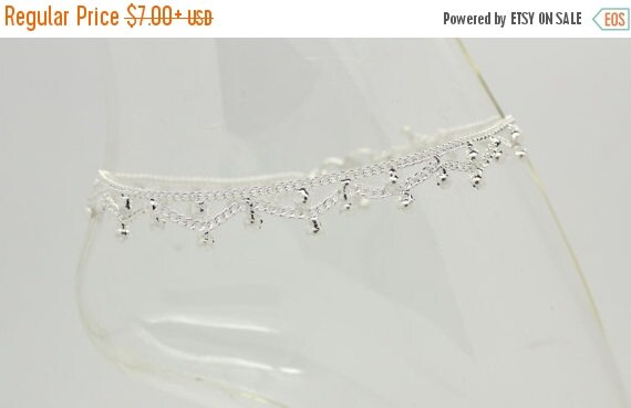 ON SALE Silver Diamante Stone Gem Ankle Chain Anklet by Glimour