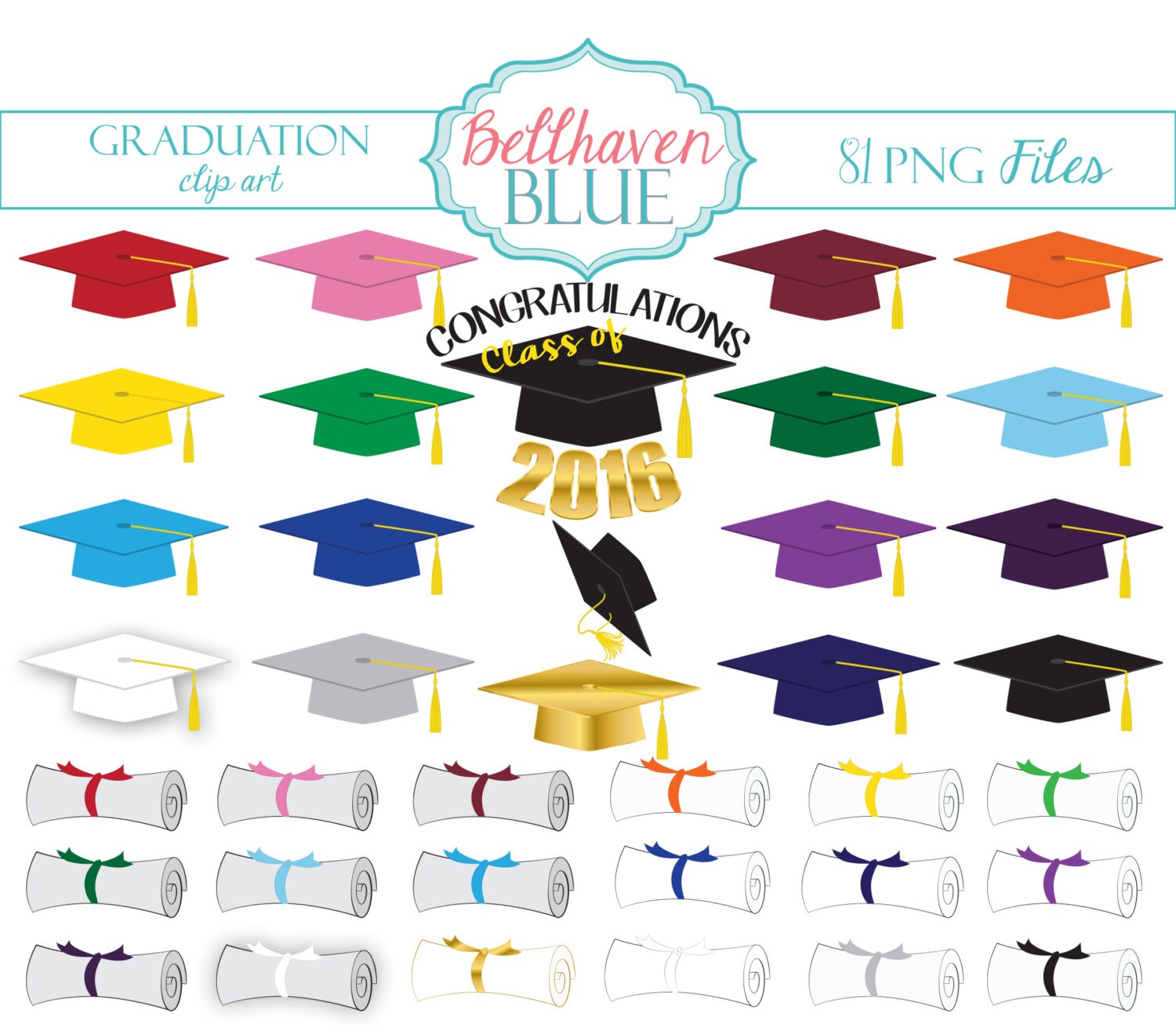 Graduation Clipart by BellhavenBlue on Etsy