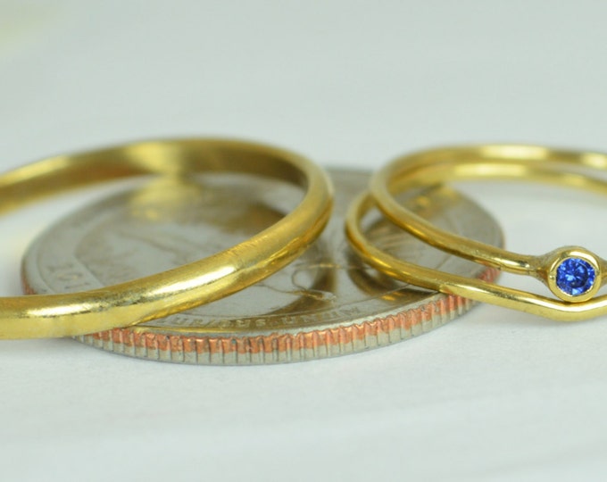 Tiny Sapphire Ring Set, Solid 14k Gold Wedding Set, Stacking Ring, Solid 14k Gold Sapphire Ring, September Birthstone, Bridal Set, Gold