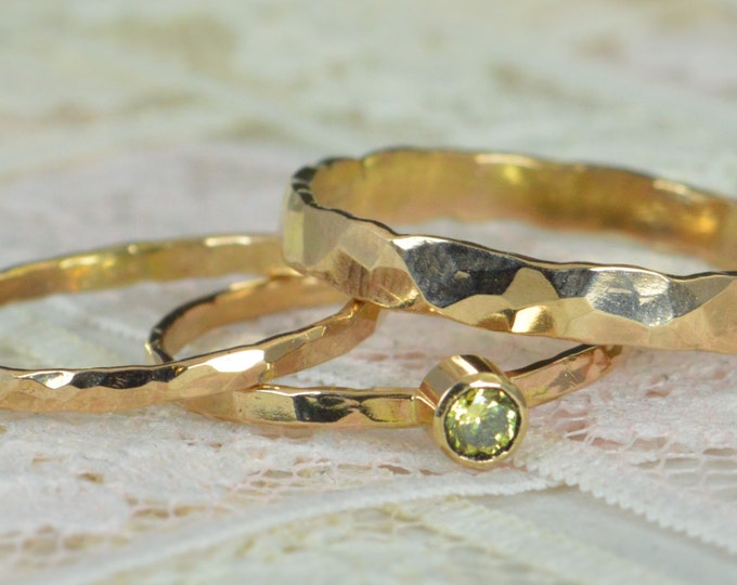 Topaz Engagement Ring, 14k Gold, Topaz Wedding Ring Set, Rustic Wedding Ring Set, November Birthstone, Solid 14k Topaz Ring