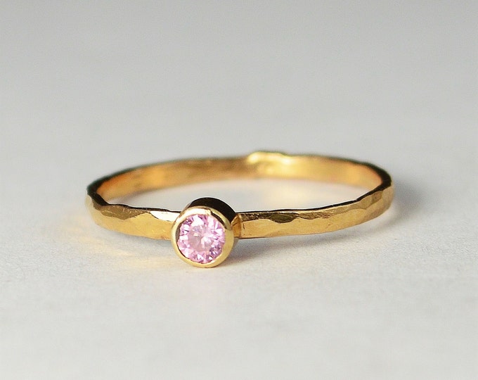 Classic Solid 14k Rose Gold Tourmaline Ring, 3mm Solitaire, Pink Ring, Real Gold, October Birthstone, Mothers Ring, Solid Rose Gold, band