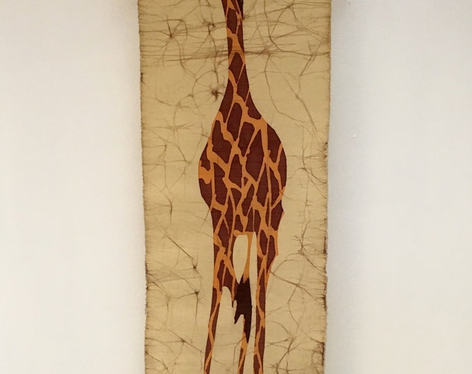Storewide 25% Off SALE Large Vintage African Safari Wildlife Giraffe Woven Wall Tapestry Art Featuring Original Artist Signature