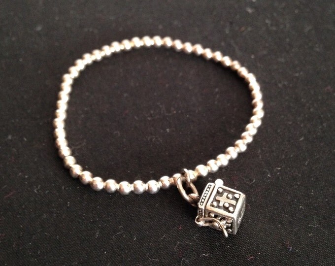 Storewide 25% Off SALE Vintage Sterling Silver Thailand Trinket Box Charm & Silver Tone Beaded Bracelet Featuring Latch Handle Lidded Charm