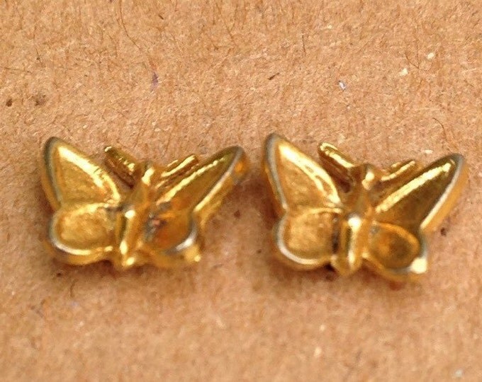 Storewide 25% Off SALE Vintage Petite Gold Tone Elegant Butterfly Designer Pierced Earrings Featuring Etched Detail Design