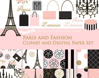 30% off Paris Fashion Clip Art + Digital Paper Set / Paris Clipart / Paris Digital Paper - Instant Download