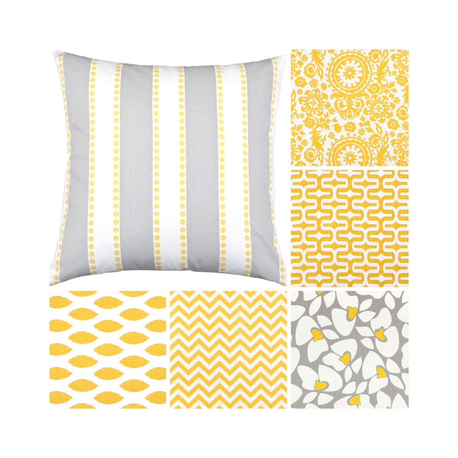 Yellow Grey Pillow Cover.Yellow Pillows.Grey Throw