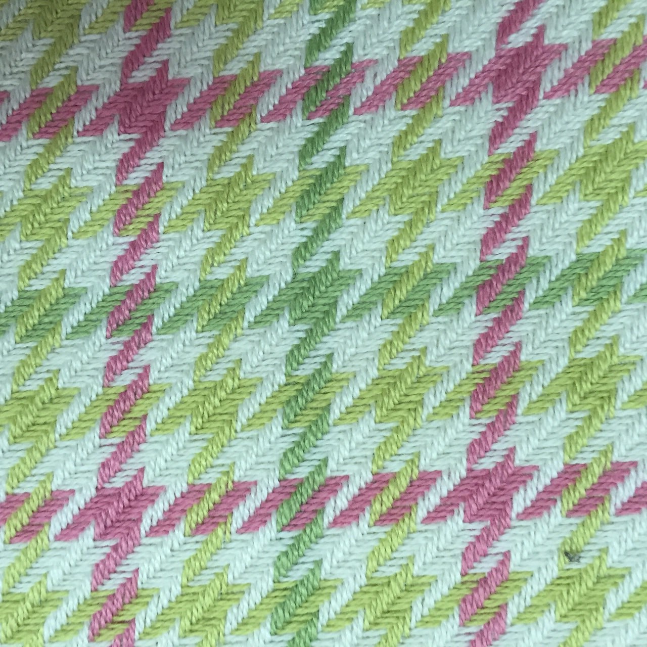 Houndstooth Pink and Green Woven Upholstery Fabric Baker