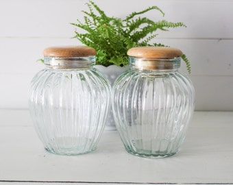 Vintage Scallop Glass Canister Set 2 Pc Coffee Tea Flour or Sugar Kitchen Decor Vintage Kitchen