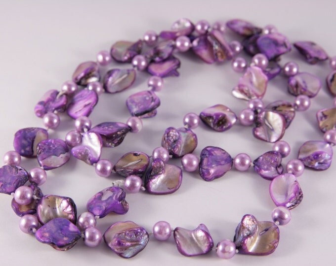 Violet Mother of Pearl Necklace Long Pearl Beaded Necklace