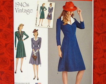 Simplicity Sewing Pattern 8050 Dress, Button Front Knee Length, Size 14 16 18 20 22, 1940's Retro Vintage Style, Summer Fall Fashion, UNCUT