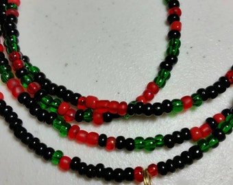 Black Peace Red Black Green Liberation Waist Beads Belly Beads Belly Chain African Waist Beads Pan African Gold Peace Coin Charm