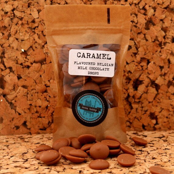Caramel flavour milk chocolate drops by CocoaTabbyChocolate