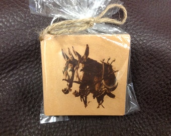 Laser Engraved Mule Team Leather Coaster Set