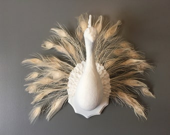 stuffed white peacock