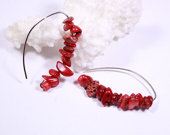 red earrings red coral jewelry mother day gift coral earrings raw stone earrings statement jewelry boho earrings girlfriend gift/for/mom ї11