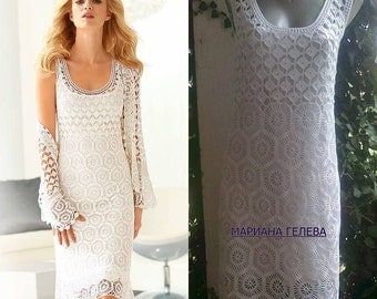 Blanc élégant robe féminine / crochet main / sur commande
