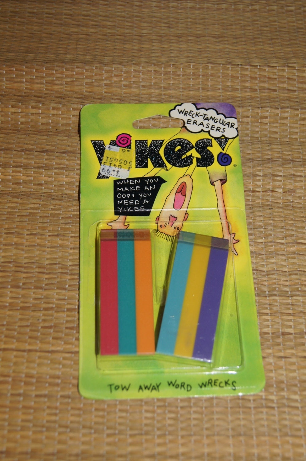 Vintage 1990's NIP 2 pack of Yikes Erasers striped