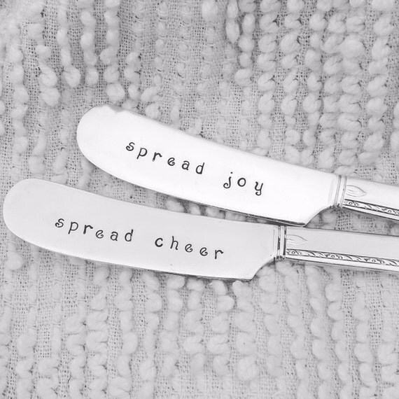 Vintage silver butter knives spread joy & spread cheer hand