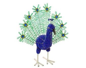 African Fair Trade Beaded Peacock - Wireworx wire and glass beaded animal