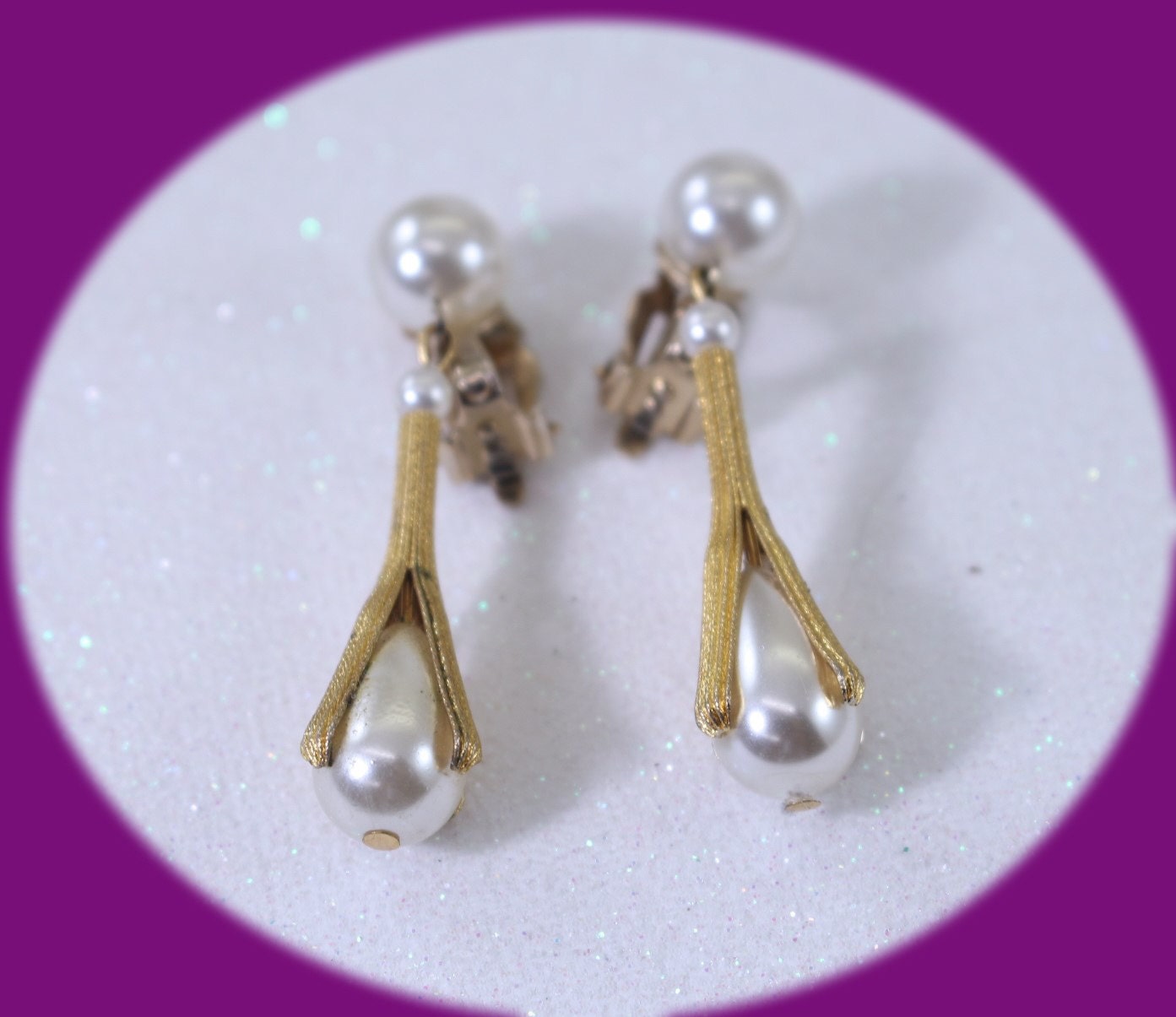 Vintage Pearl Dangle Clip On Earrings Vintage Clip on Earrings